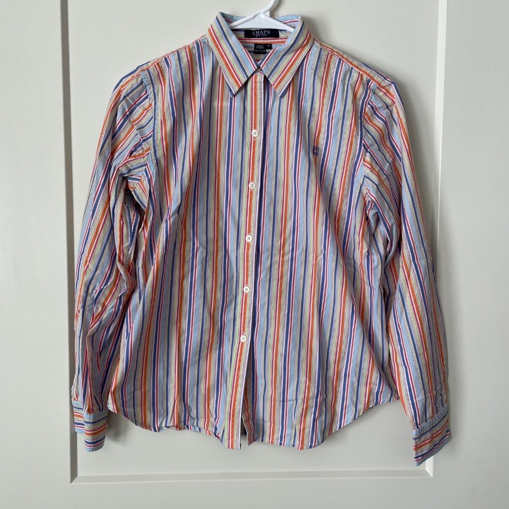 Women's CHAPS Colorful Striped Button Up Shirt size Small - Picture 2 of 8